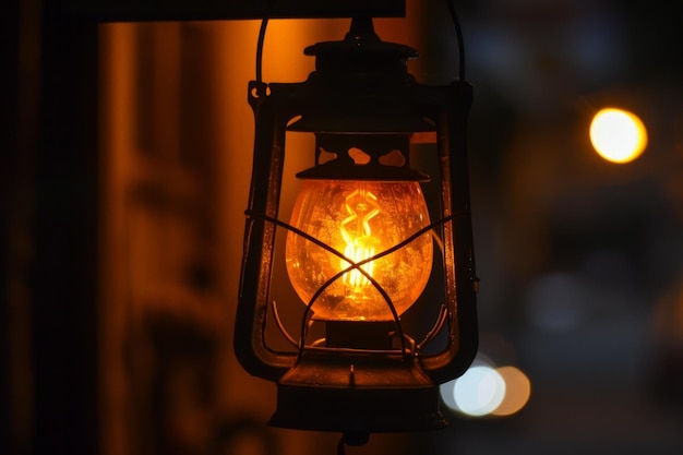 Photo antique lantern glowing in dim light