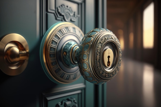 An antique lock on the front door AI generation