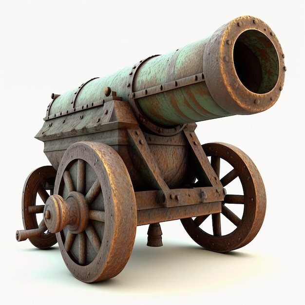 Antique medieval retro bronze cannon isolated on white closeup ancient weapon