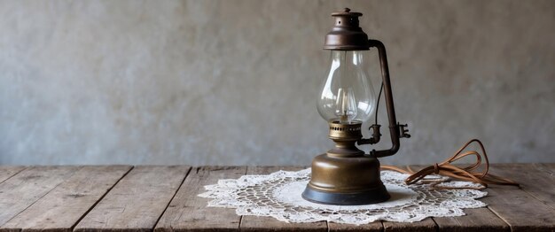 Antique oil lamp on a weathered table evoking nostalgia and vintage charm