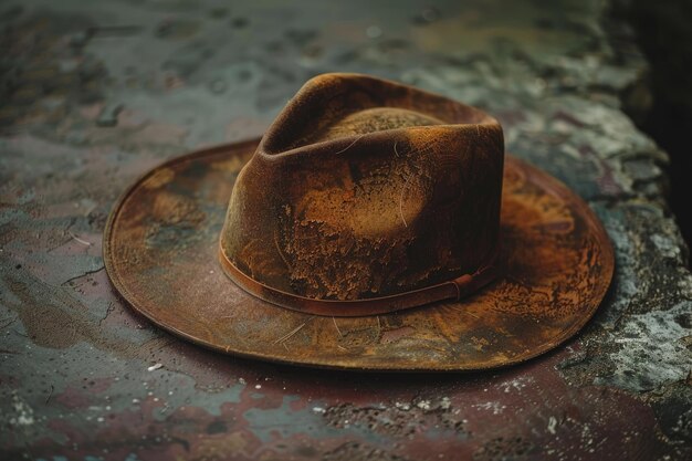 Antique old worn out stained felt hat