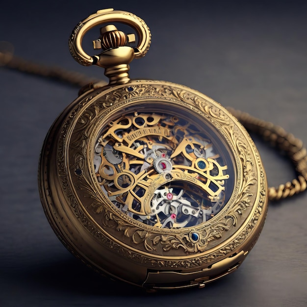 Antique Pocket Watch Isolated on White Clipping path