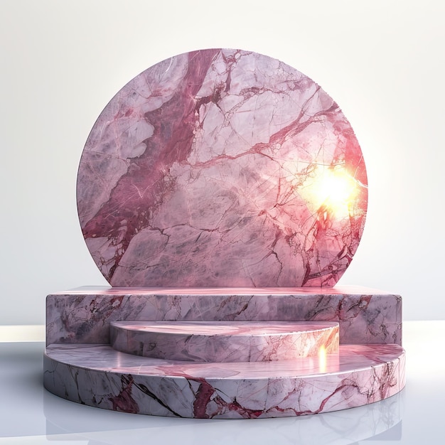 antique podium made of pink marble in the rays of the sun