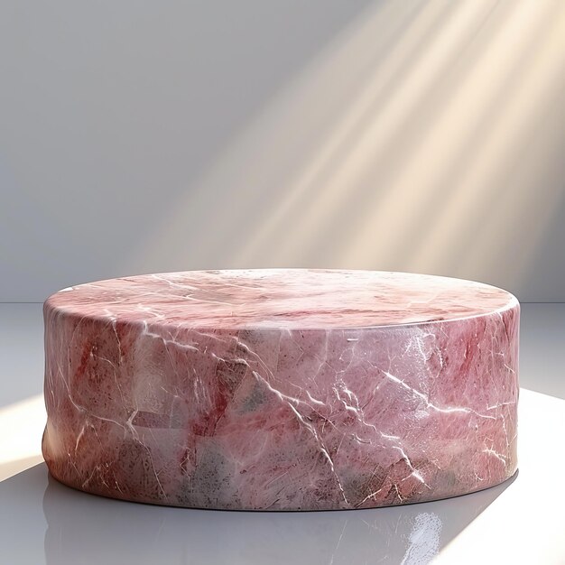 antique podium made of pink marble in the rays of the sun