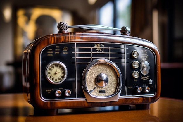 Antique radio with shiny knob broadcasts nostalgia generated