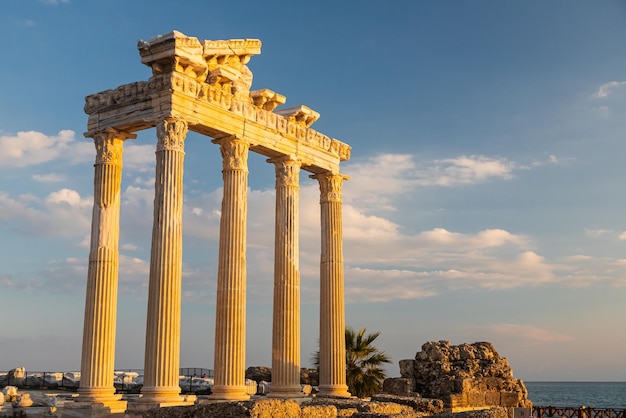 An antique ruined city of columnsRuin View of the ancient city in Side Turkey