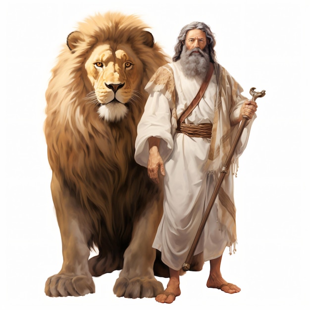 Antique sculpture of the Israelite prophet Daniel and a Lion