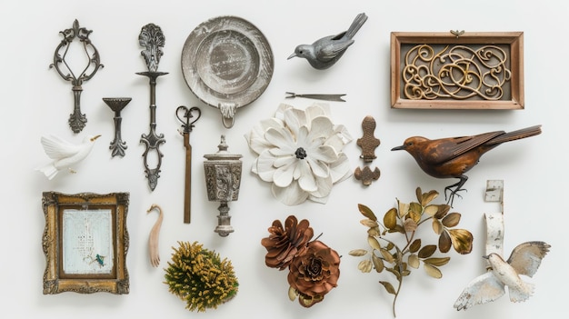 Photo antique shop displaying various vintage curiosities on white background