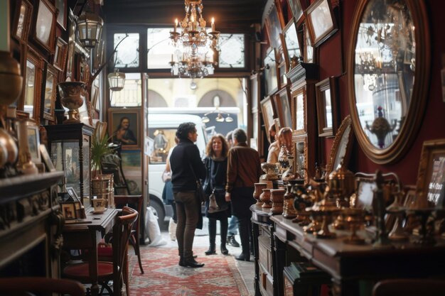 Photo antique shop scene with patrons