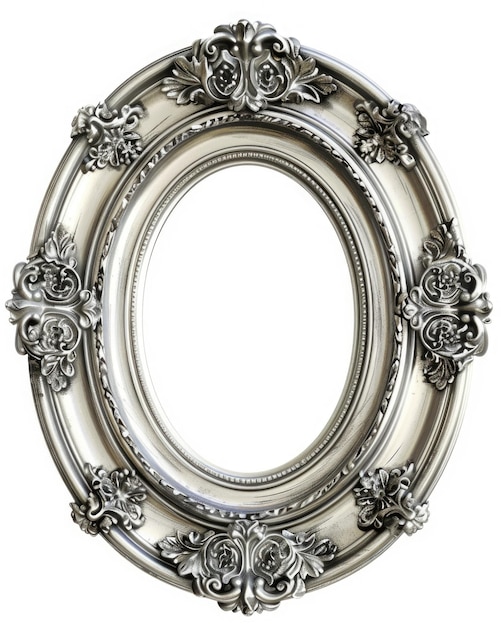 Antique Silver Oval Frame for Vintage Photo Displays Isolated Wooden Design for Nostalgic Home