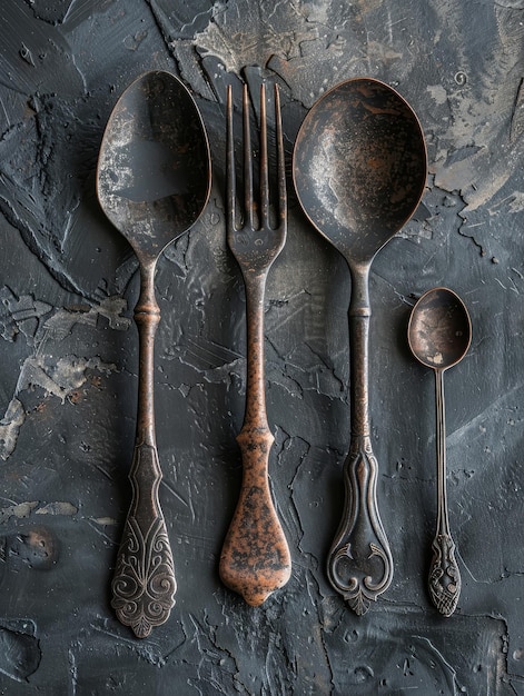 Photo antique silverware set on a dark background