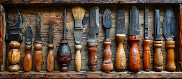 Photo antique tools in a wooden box a collection of vintage handcrafted instruments