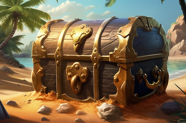 Antique Treasure Chest Buried on a Desert Island Generative AI