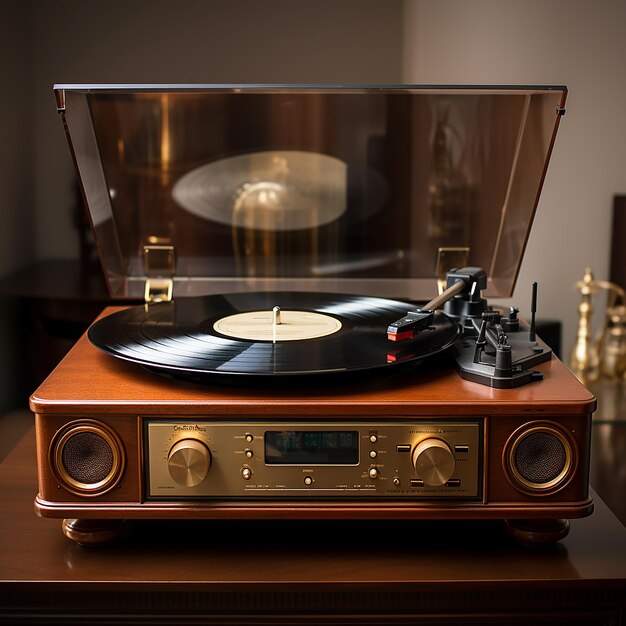 Antique turntable modern stereo timeless musical elegance generated by AI