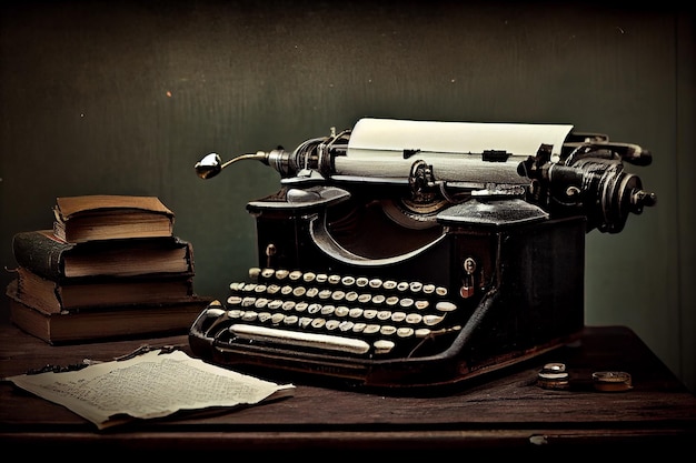 Antique typewriter on wooden table generative AI