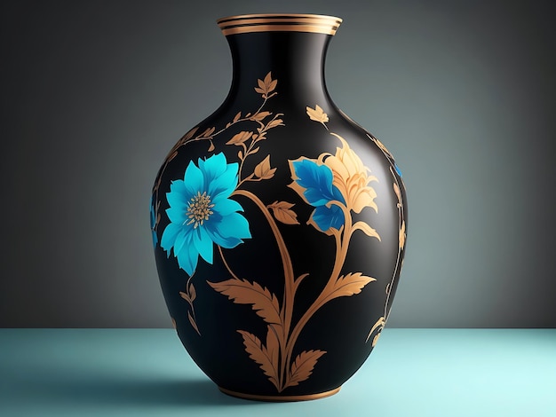 Antique vintage ceramic vase with floral print generative ai