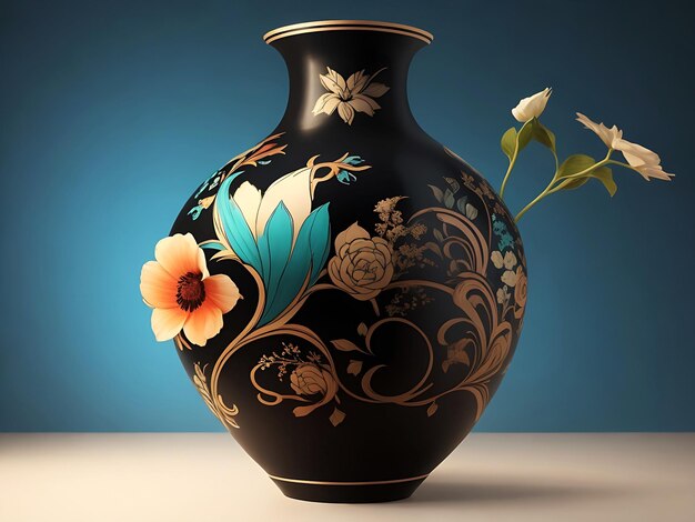 Antique vintage ceramic vase with floral print generative ai