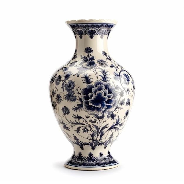 Antique vintage ceramic vase with floral print isolated on white background country style home decor and interior design generative ai