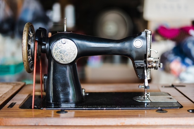 Antique vintage sewing machine Front view.