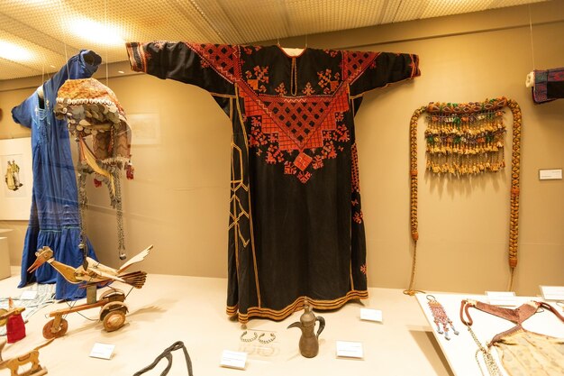 Antiques collection bedouin dress and jewelry in the Museum of Alexandria Library Egypt