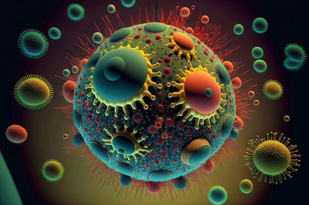 Antiscience illustration of viral infections under microscope created with generative ai