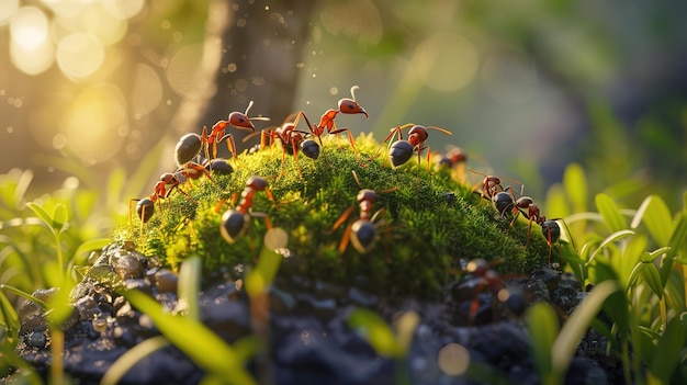 Photo ants building colony