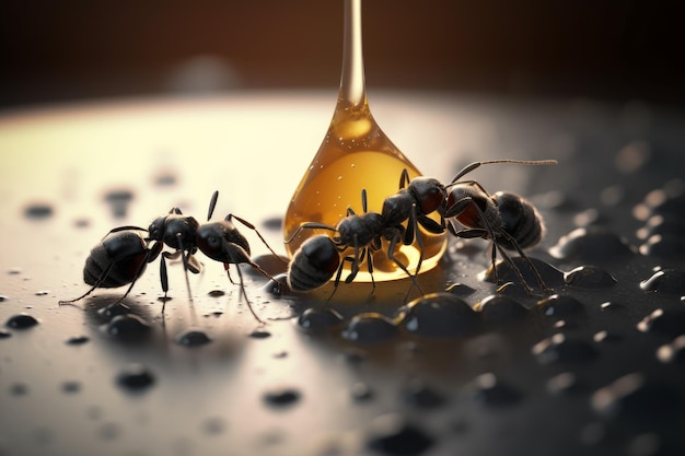 Ants honey drop nectar Generate Ai