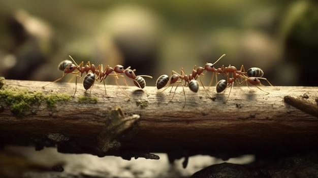 Ants on the wooden bridge Generative Ai