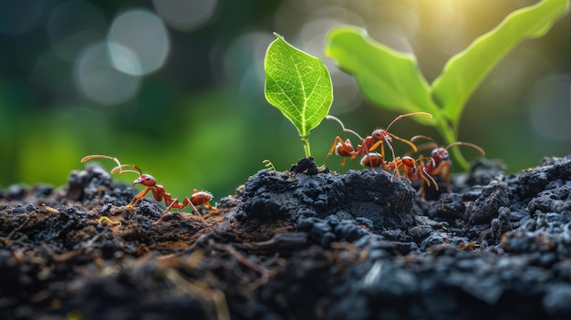 Ants Working on a Young Plant