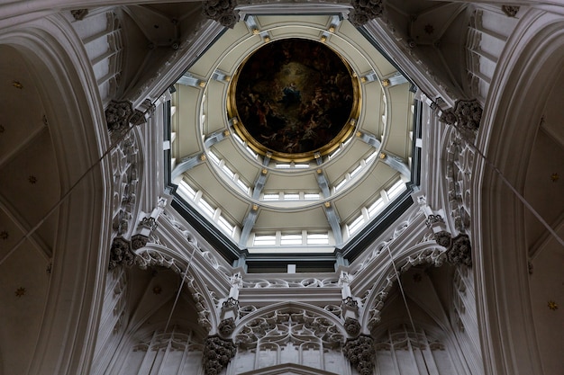 ANTWERP, BELGIUM - October 2, 2019: Interiors, paintings, stained glass and details of Notre dame d'Anvers cathedral in Antwerp, Flemish region, Belgium