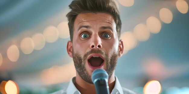 Photo anxious best man delivering speech with a startled expression at wedding reception concept anxious best man wedding reception speech delivery startled expression emotional moments