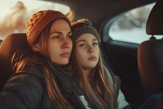 Anxious Mother In Car With Daughter Displaying Concern And Discomfort