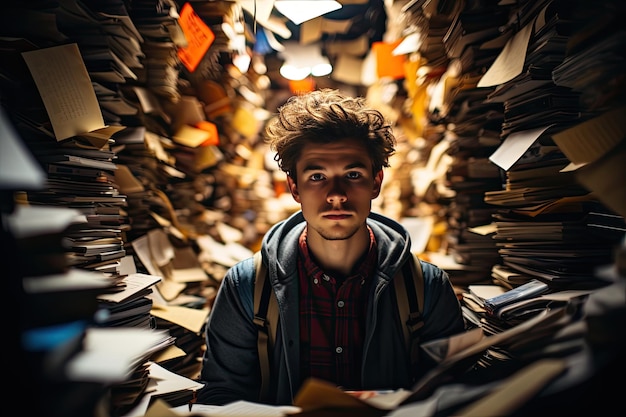 Anxious student preparing frantically for examination generative IA