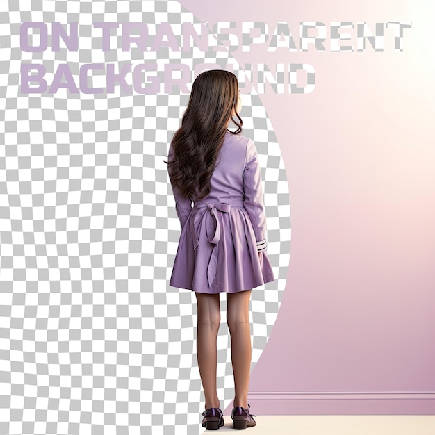 A Anxious Toddle girl with Long Hair from the Pacific Islander ethnicity dressed in Market Research Analyst attire poses in a Profile Silhouette style against a Pastel Lilac background