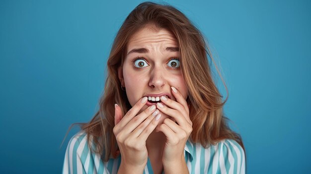 Photo anxious young woman displaying stress