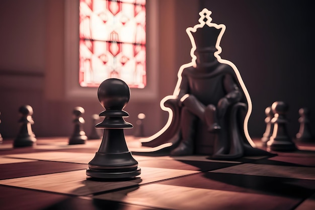 Anyone can be a king Chess board soldier pawn shadow king Ai generated Image