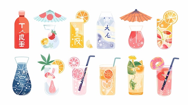 Photo apanese summer festival isolated elements set japan style festive clipart collection generative ai