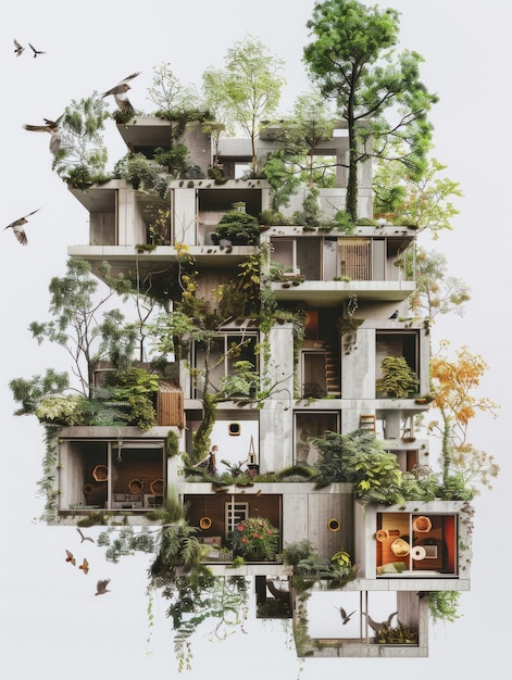 An apartment complex with integrated birdhouses and bat boxes surrounded by native plants This model of humananimal cohabitation enriches urban biodiversity