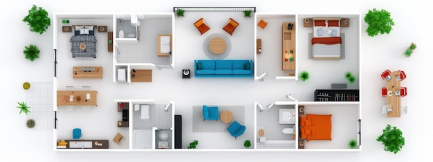 Apartment floor plan top view flat design illustration