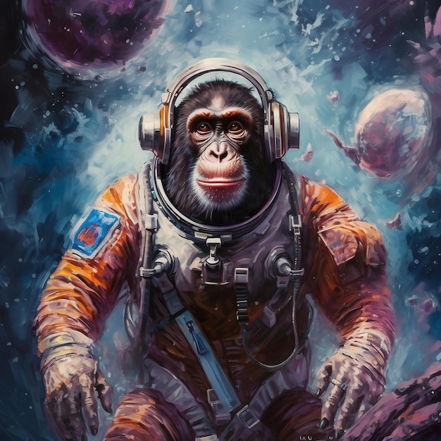 Ape Astronaut in Spacesuit with Galaxy Background Monkey in Space Generative AI