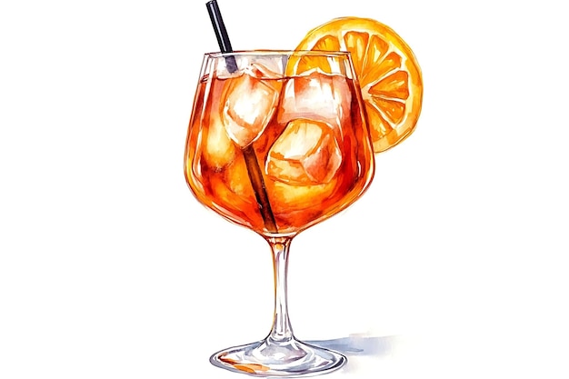 Photo aperol spritz cocktail hand drawn alcohol drink with orange slice and ice