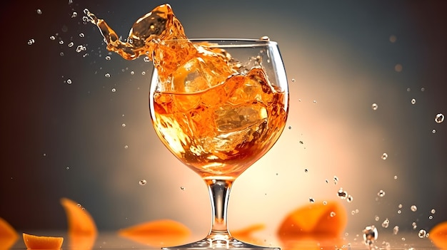 Aperol spritz summer drink in glass with tropical background and splash AI generated