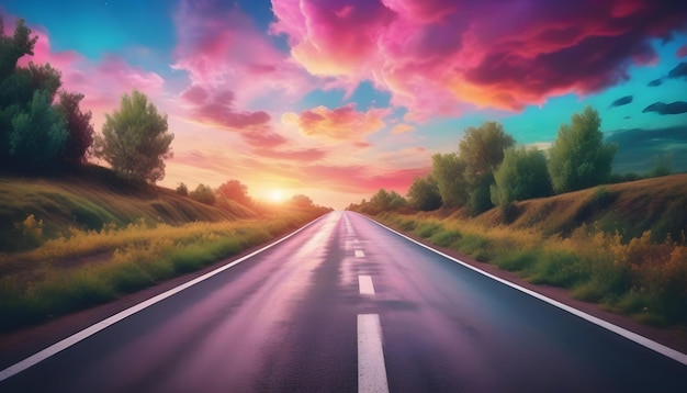 Aphotoofamagicalroadwithcolorfulsky