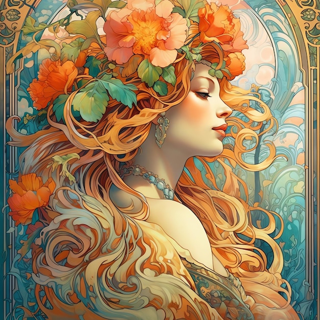 Aphrodite Goddess in Mucha Style Discover Exquisite Art