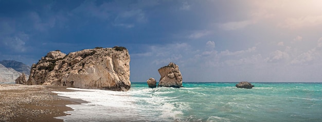 Aphrodite's rock and empty pebble beach