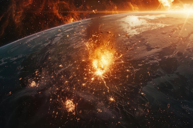 apocalypse on earth explosion on the surface of the earth view from space