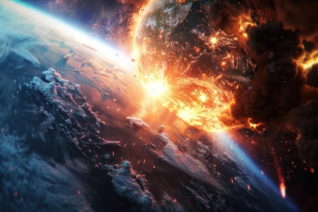 apocalypse on earth explosion on the surface of the earth view from space