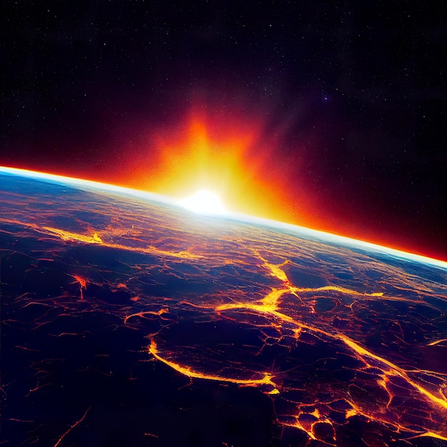 Apocalypse on Earth Lava flows over the surface of the planet Earth Digital art