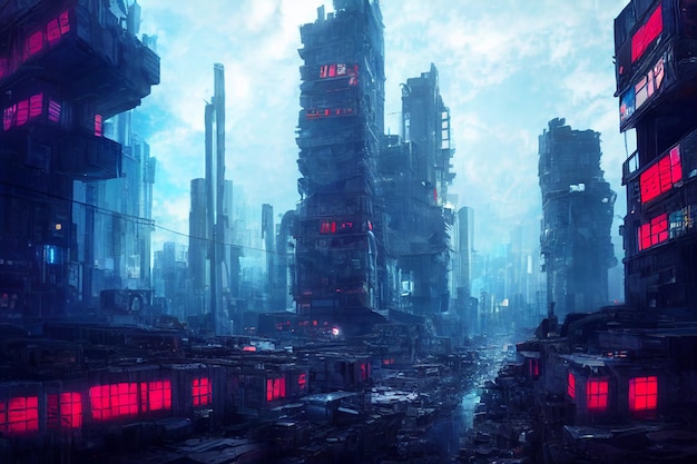 Apocalyptic Cyberpunk City Concept Art Illustration