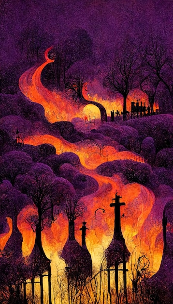 Apocalyptic highway to hell Life after death religious concept illustration